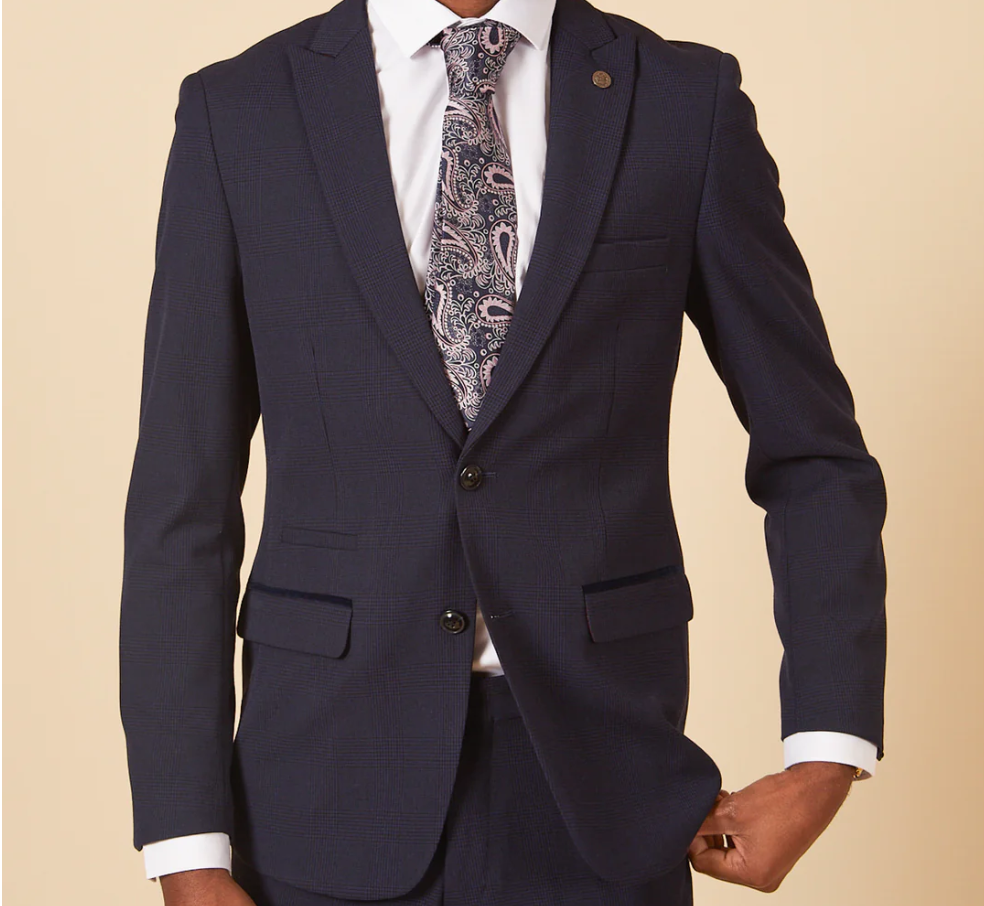 JERRY - Grey Check Suit with BROMLEY NAVY Waistcoat